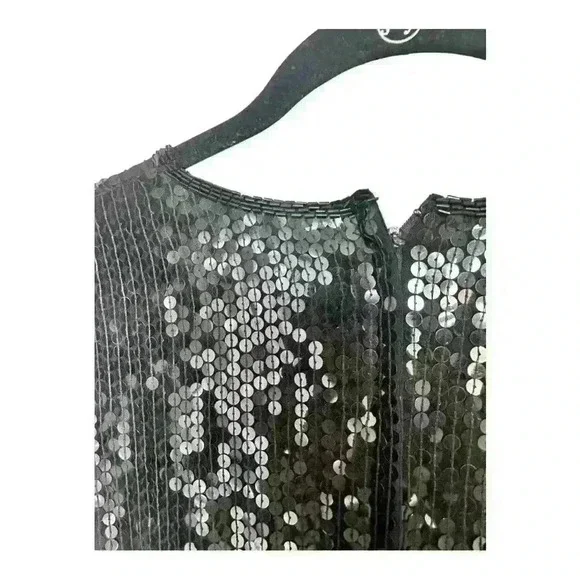 Talbots Vintage 100% Silk Black Sequin Round Neck Short Sleeve Blouse, sz Small - Picture 9 of 11